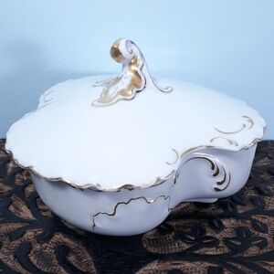C 1888-1896 Haviland Limoges Lidded Butter Dish Trinket Box Marsaille Gold White
